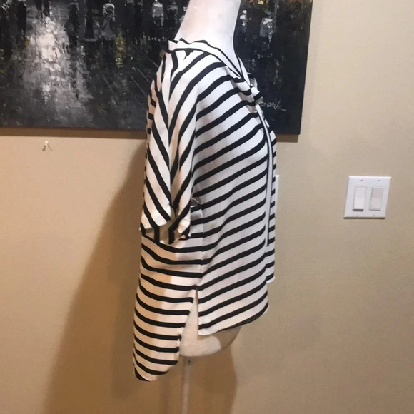 Express Black and White Stripe Tie Neck Blouse-Size Small - Picture 4 of 7